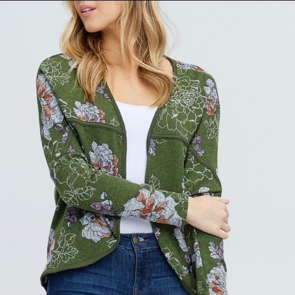 LAST 1! Green Contrast Back Cardigan - Picture 2 of 4